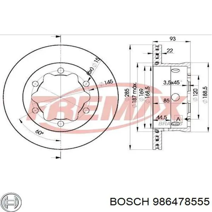Задний тормозной диск Bosch 986478555 цена, от 37.65 USD