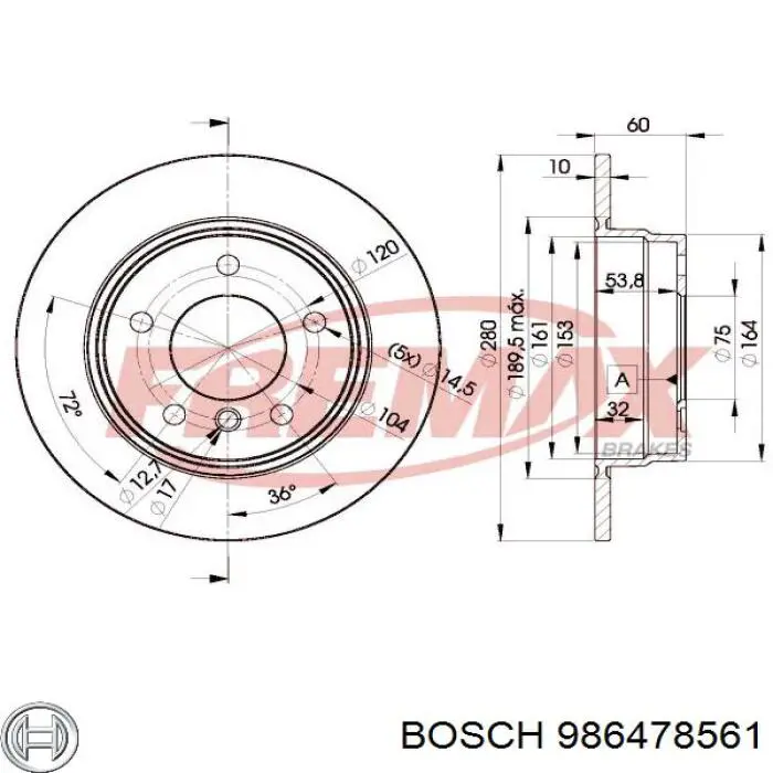 Задний тормозной диск Bosch 986478561 цена, от 29.76 USD