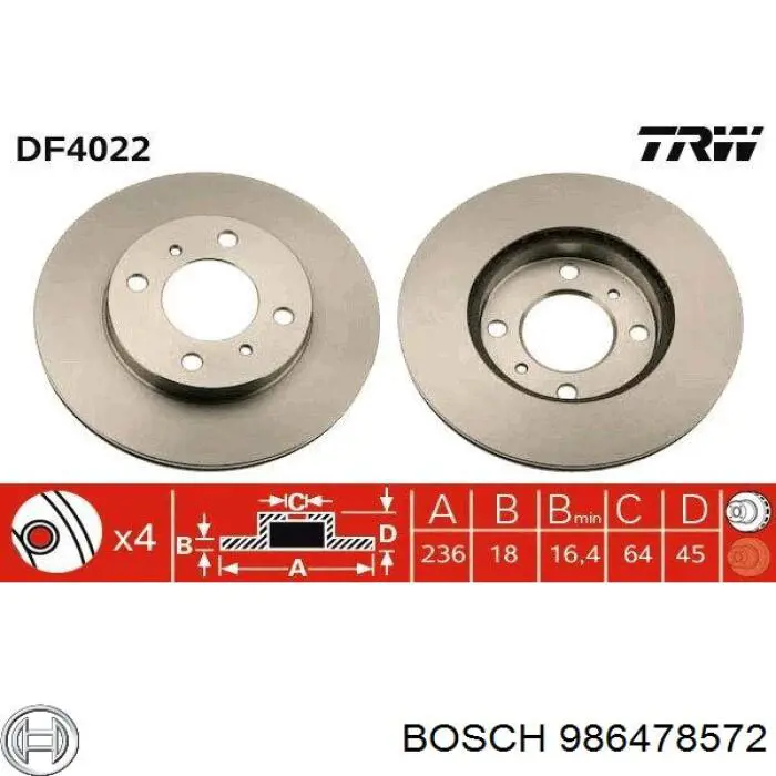 Передние тормозные диски 986478572 Bosch