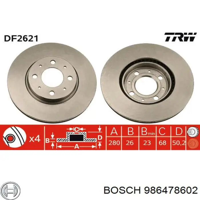 Передние тормозные диски 986478602 Bosch