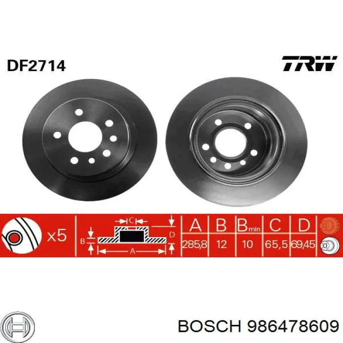 Тормозные диски 986478609 Bosch