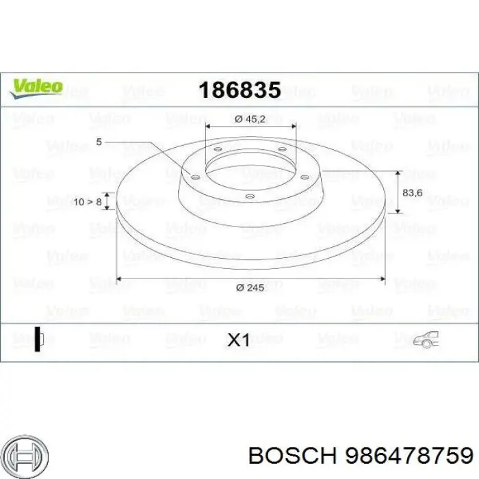 Купить 986478759 Bosch Диск тормозной задний