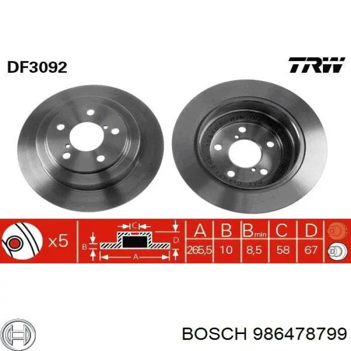 986478799 Bosch диск тормозной задний