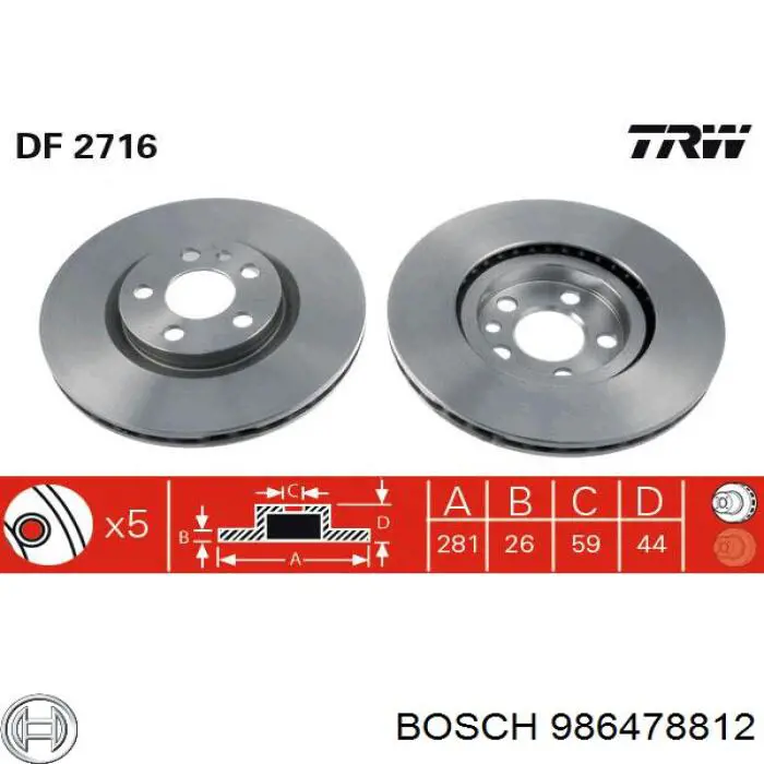 986478812 Bosch Диск тормозной передний