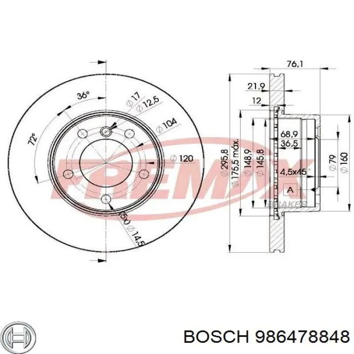 Передние тормозные диски 986478848 Bosch