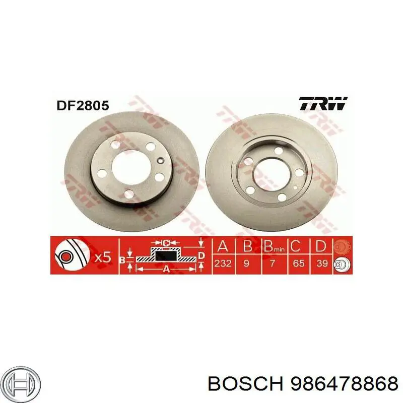 986478868 Bosch диск тормозной задний