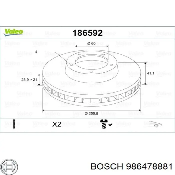 Передние тормозные диски 986478881 Bosch