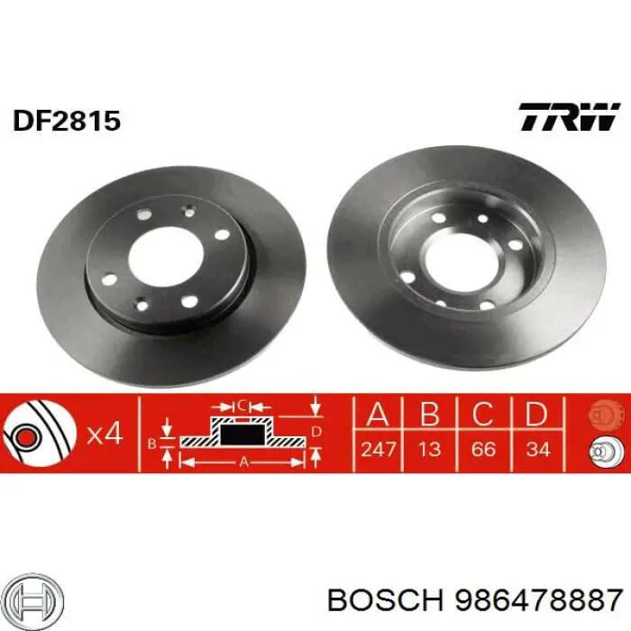 986478887 Bosch диск тормозной передний