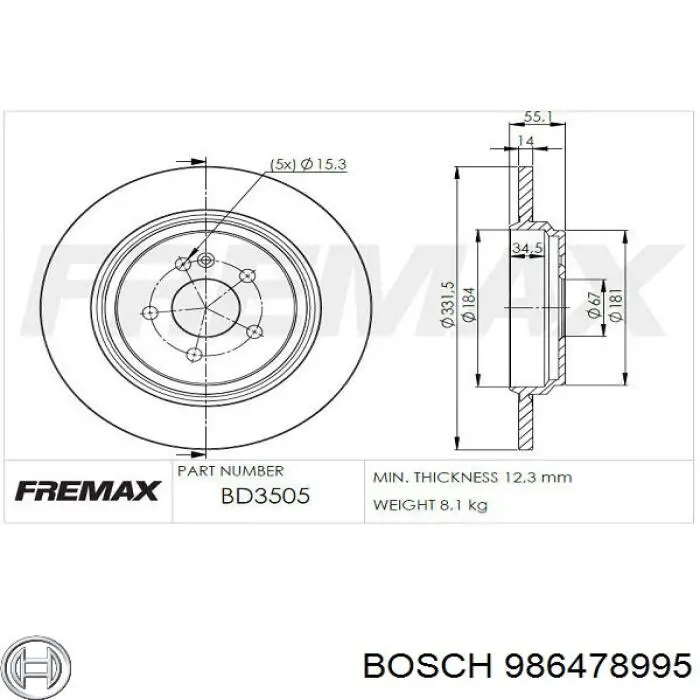 Задний тормозной диск Bosch 986478995 цена, от 53.77 USD
