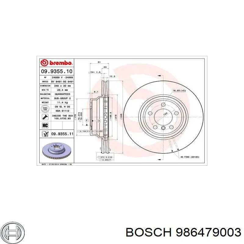 986479003 Bosch Диск тормозной передний
