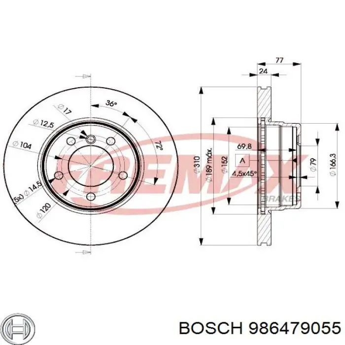 Тормоз дисковый передний Bosch 986479055 цена, от 58.29 USD