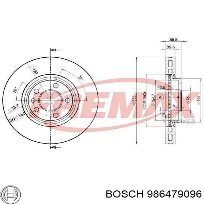 986479096 Bosch Диск тормозной передний