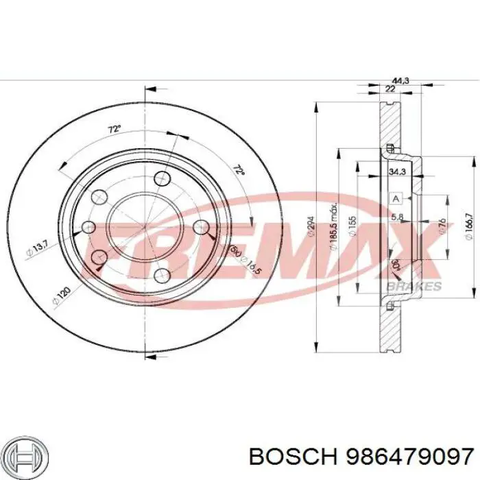 Тормозные диски 986479097 Bosch