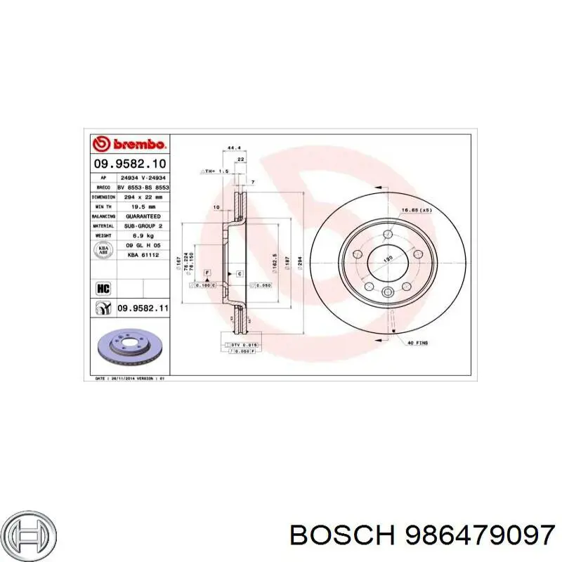 Купить 986479097 Bosch Диск тормозной задний