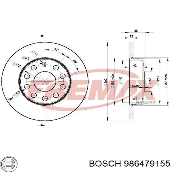 986479155 Bosch диск тормозной задний