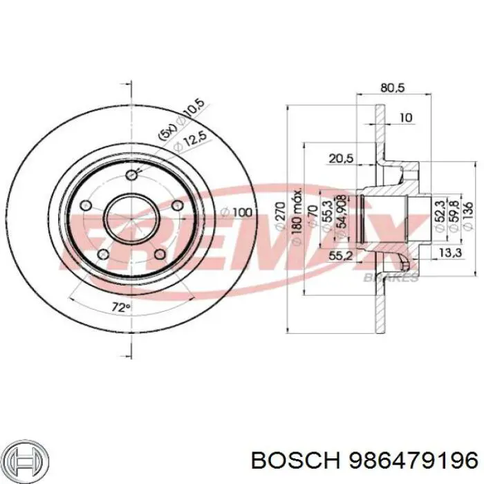 Задний тормозной диск Bosch 986479196 цена, от 71.15 USD