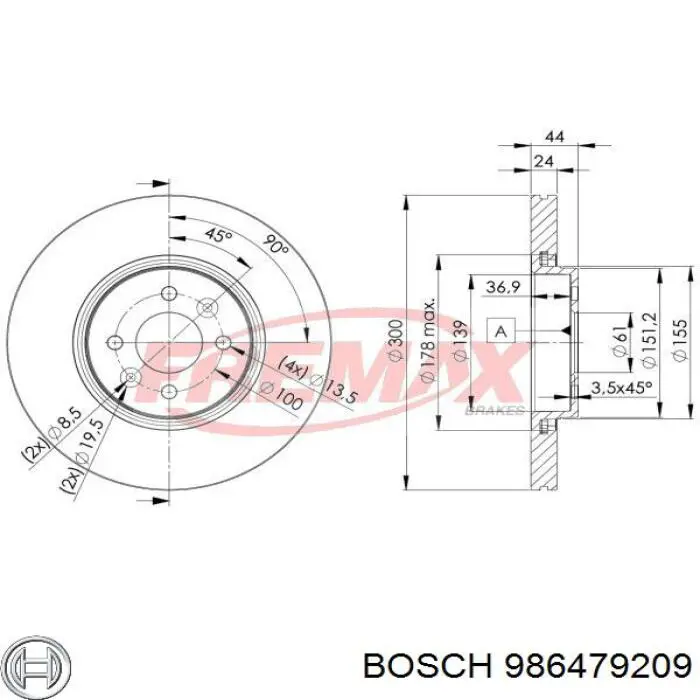 986479209 Bosch диск тормозной передний