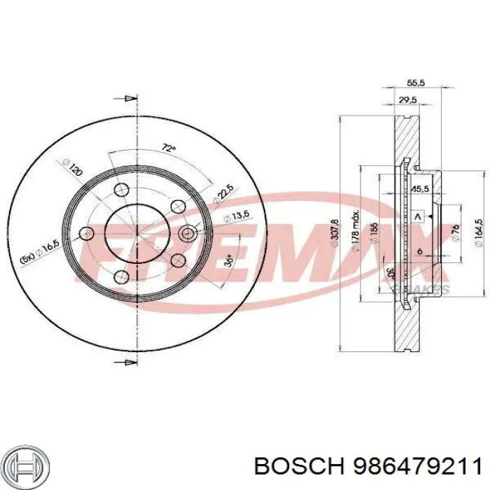 Передние тормозные диски 986479211 Bosch