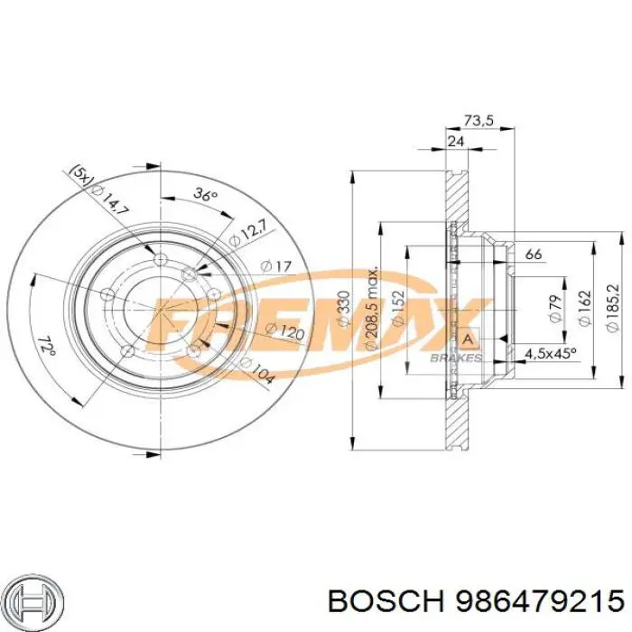 986479215 Bosch диск тормозной передний