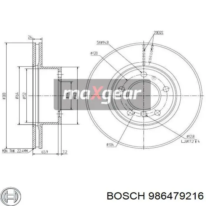 986479216 Bosch диск тормозной передний