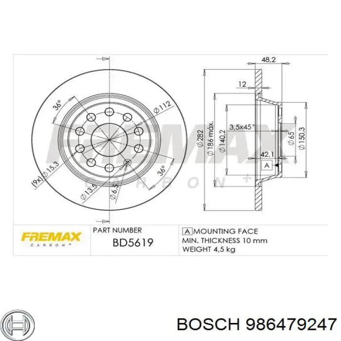986479247 Bosch диск тормозной задний