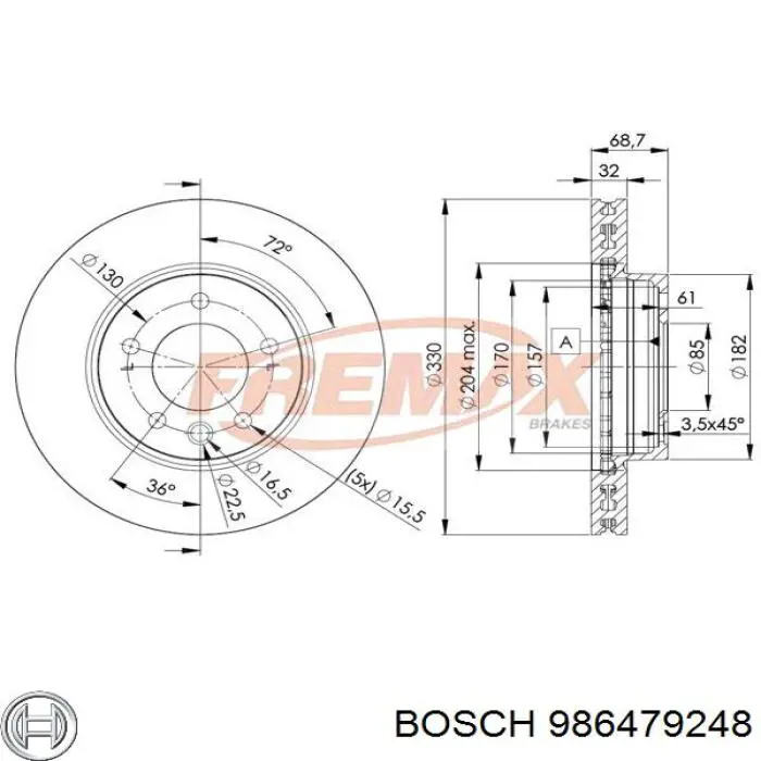 Передние тормозные диски 986479248 Bosch