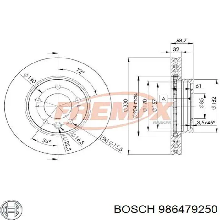986479250 Bosch диск тормозной передний
