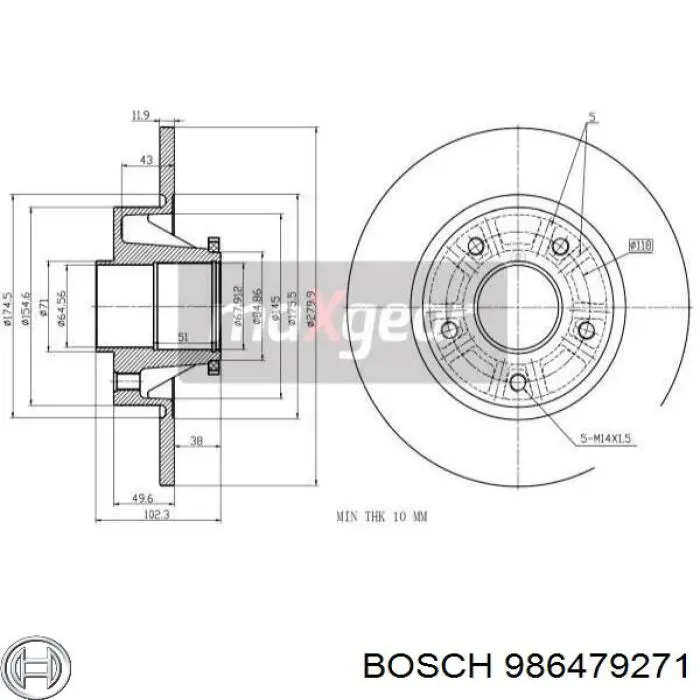 Задний дисковый тормоз Bosch 986479271