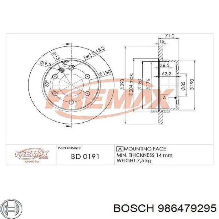 986479295 Bosch Дисковый тормоз