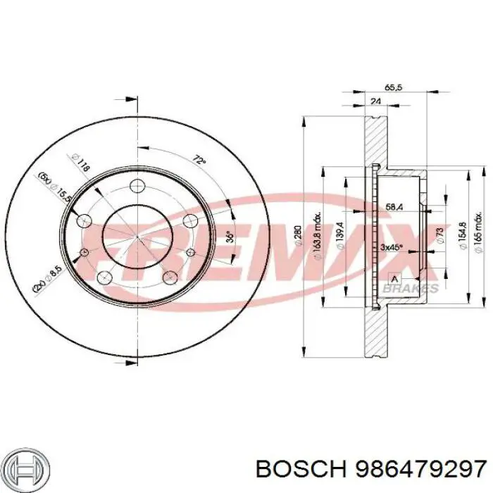 Диск гальмівний передній 986479297 Bosch