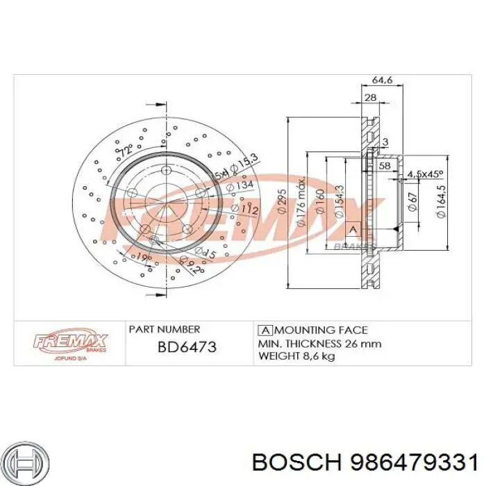 986479331 Bosch диск тормозной передний
