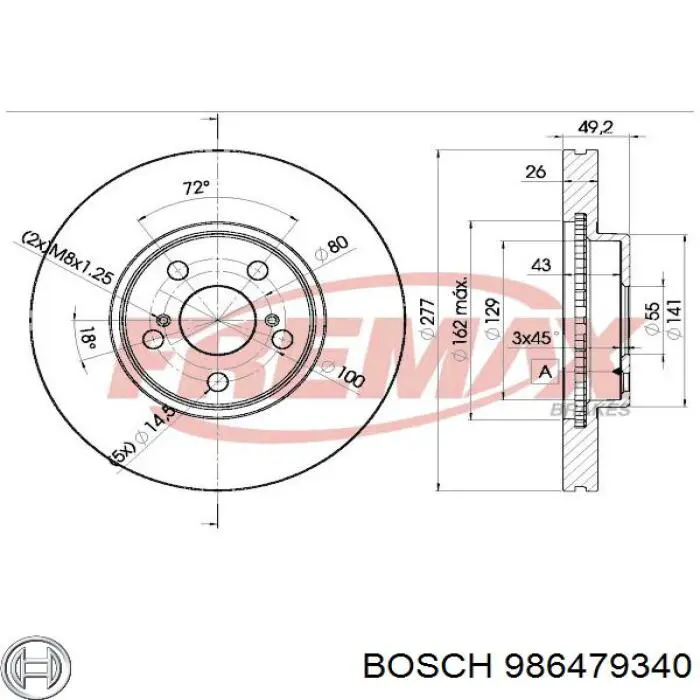 Передние тормозные диски 986479340 Bosch