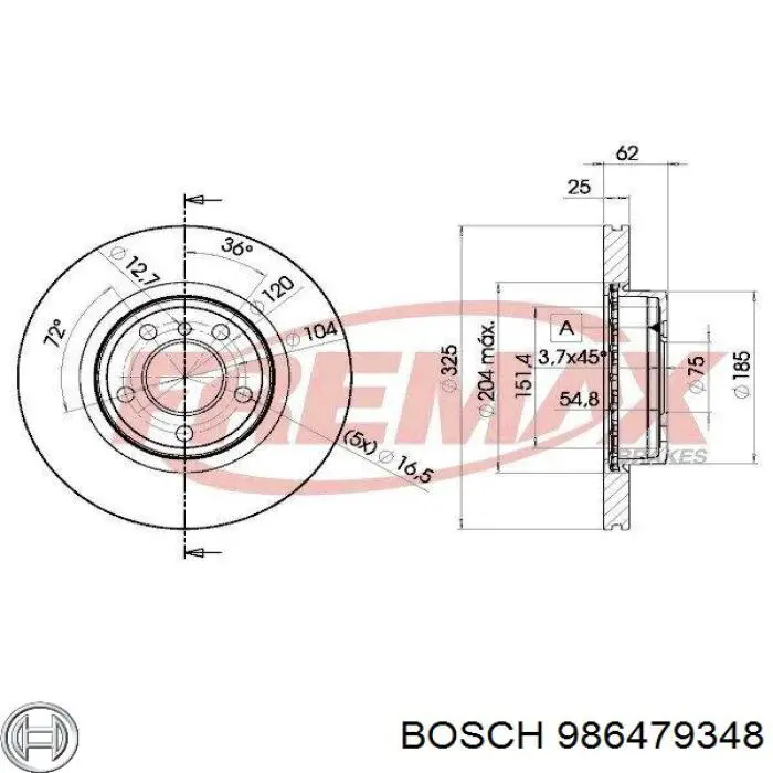 986479348 Bosch диск тормозной передний