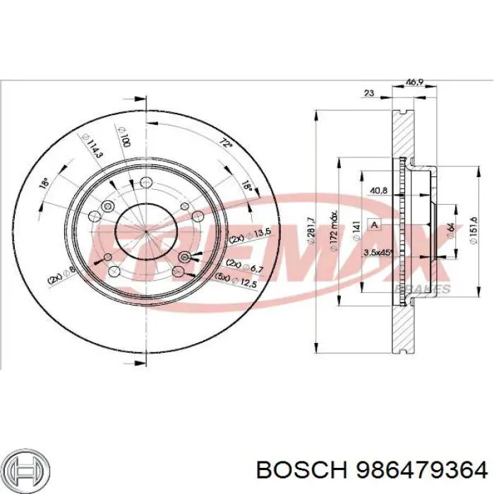 Тормоз дисковый передний Bosch 986479364 цена, от 44.99 USD