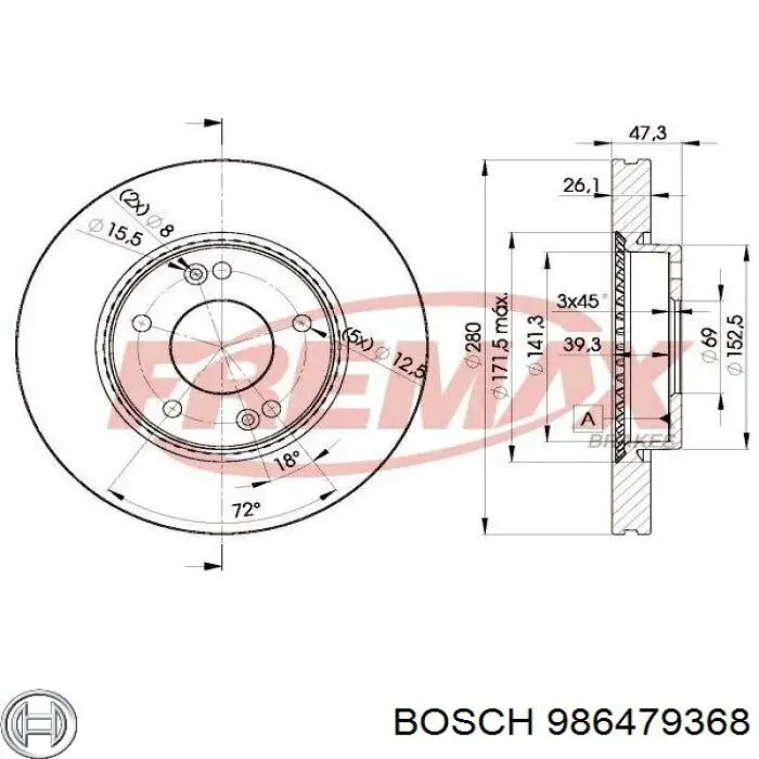 986479368 Bosch Диск тормозной передний