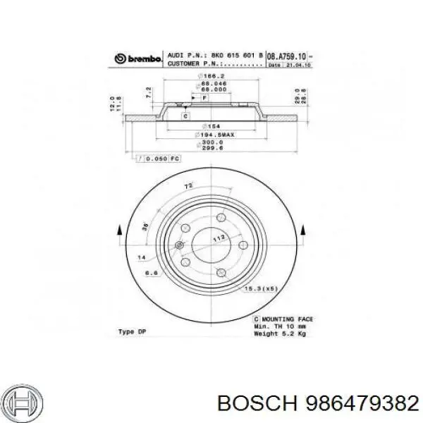 Задний тормозной диск Bosch 986479382 цена, от 30.93 USD