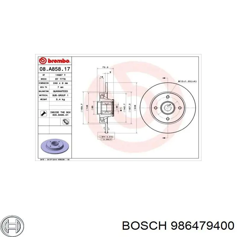 986479400 Bosch Дисковый тормоз