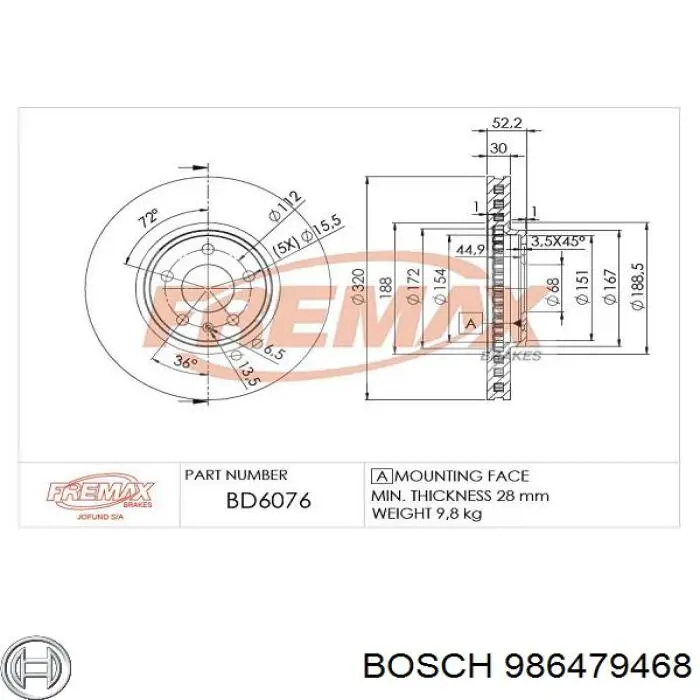 986479468 Bosch Диск тормозной передний