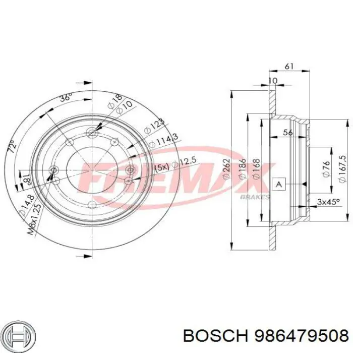 Disco de freno trasero 986479508 Bosch