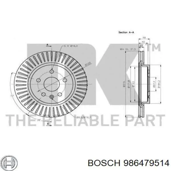 Купить 986479514 Bosch Диск тормозной задний