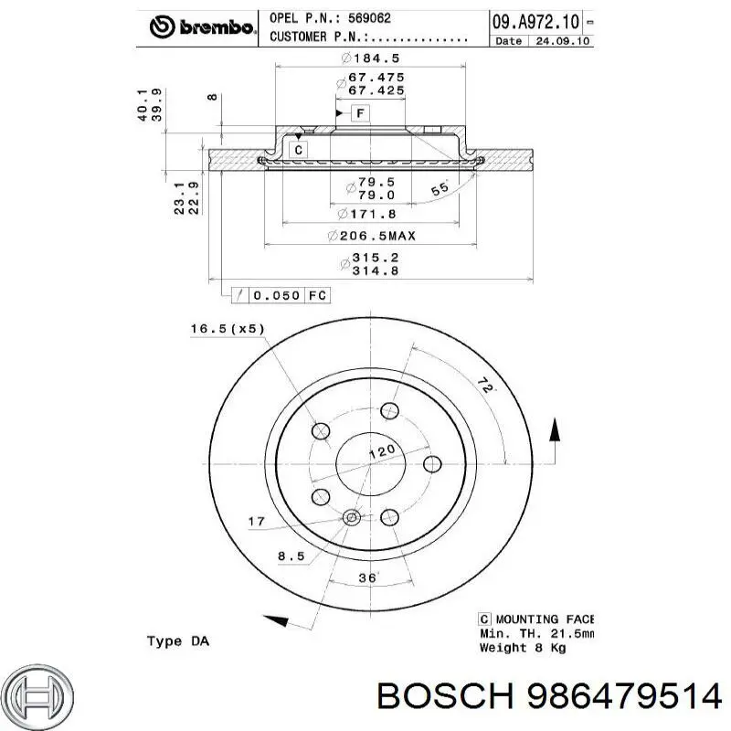 Задний тормозной диск Bosch 986479514 цена, от 65.87 USD