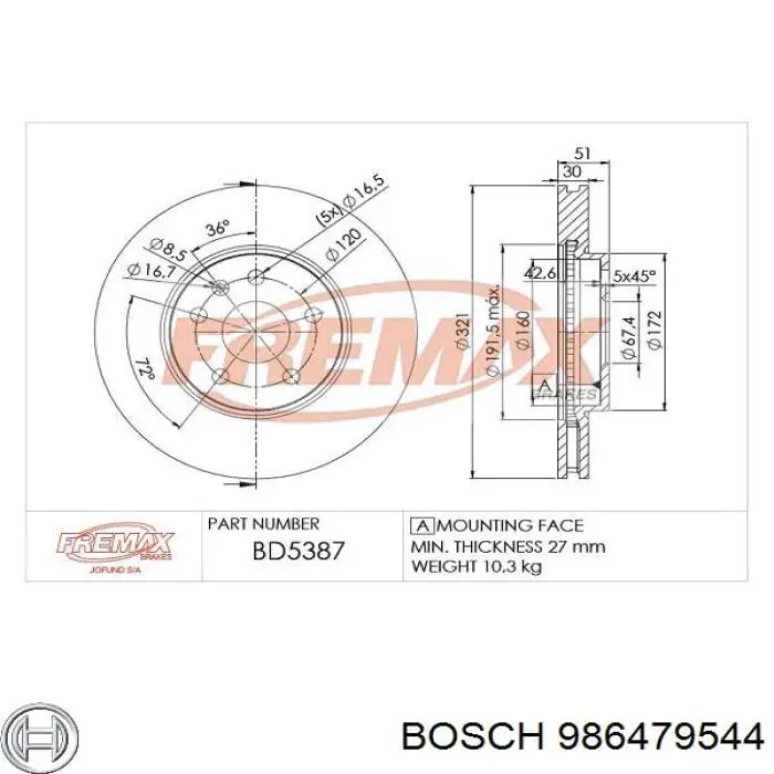 Купить 986479544 Bosch Ротор тормозной