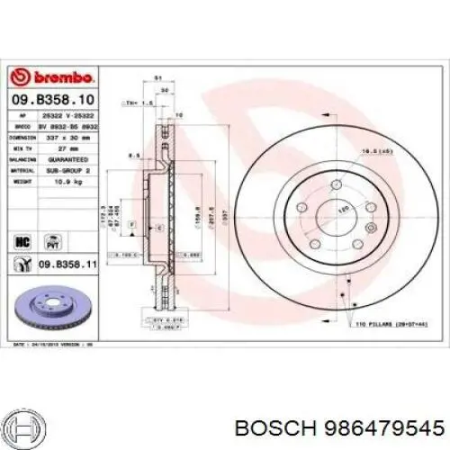 986479545 Bosch диск тормозной передний