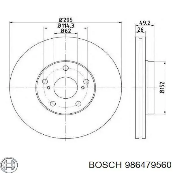 Тормоз дисковый передний Bosch 986479560 цена, от 47.75 USD