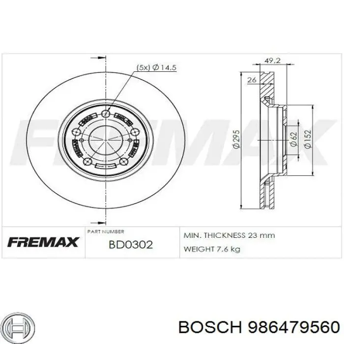 Передние тормозные диски 986479560 Bosch