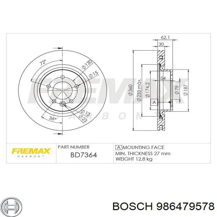 Передние тормозные диски 986479578 Bosch