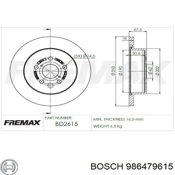 986479615 Bosch Дисковый тормоз