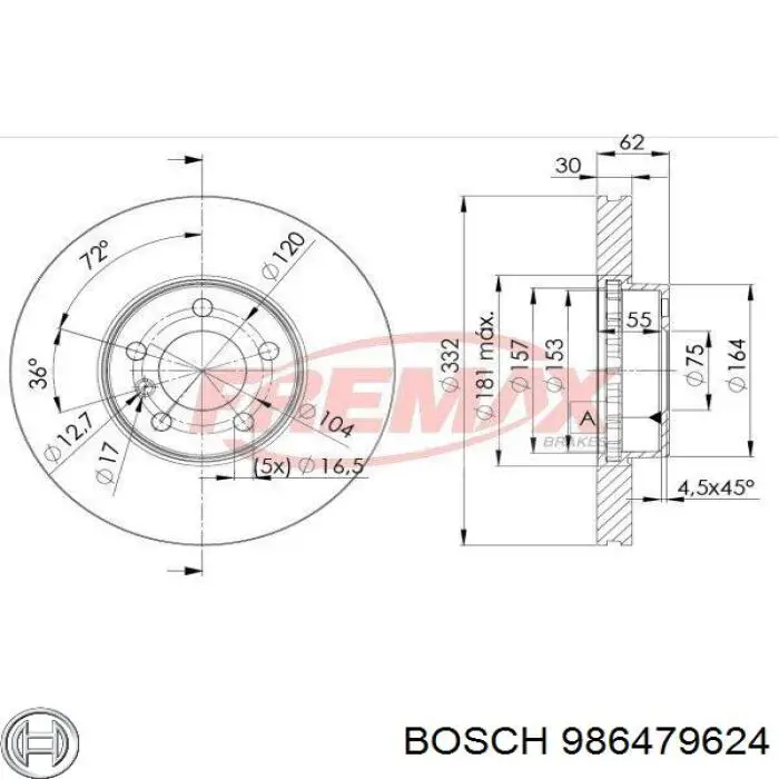 Тормоз дисковый передний Bosch 986479624 цена, от 90.34 USD