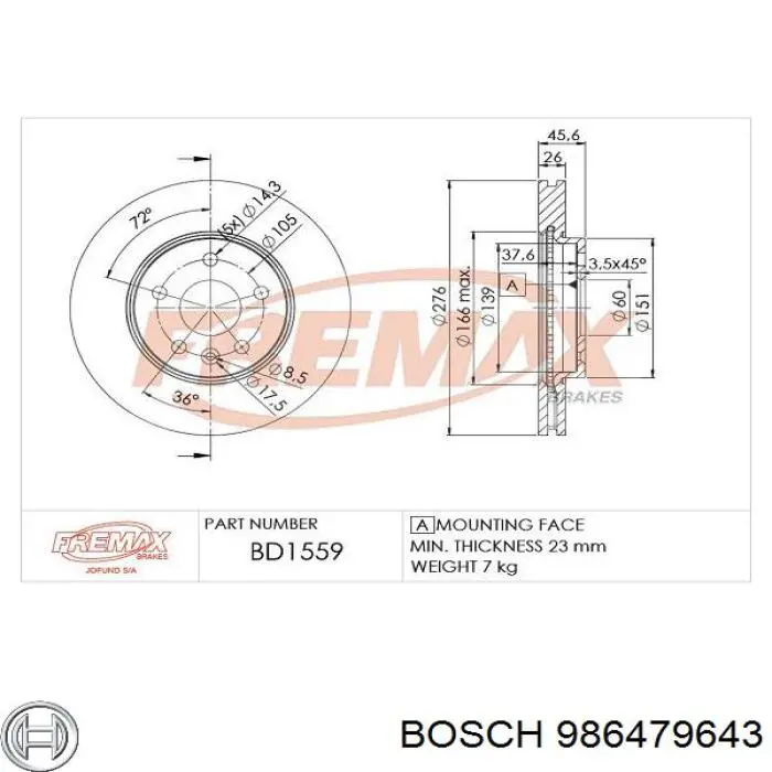 Передние тормозные диски 986479643 Bosch