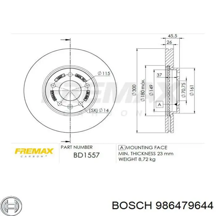 Передние тормозные диски 986479644 Bosch